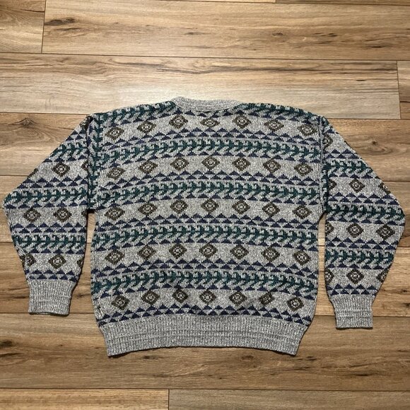 Men's VTG Reed St James Knit Sweater 2XL Gray USA Made Geometric Retro Grandpa - Picture 7 of 7